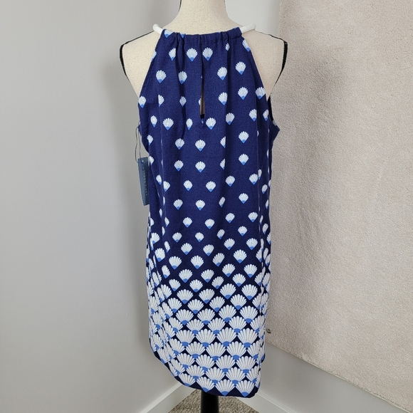 London Times Navy/White Tropical Ombré Shell Print Linen Blend Mini Dress Sz 8 - Picture 3 of 10